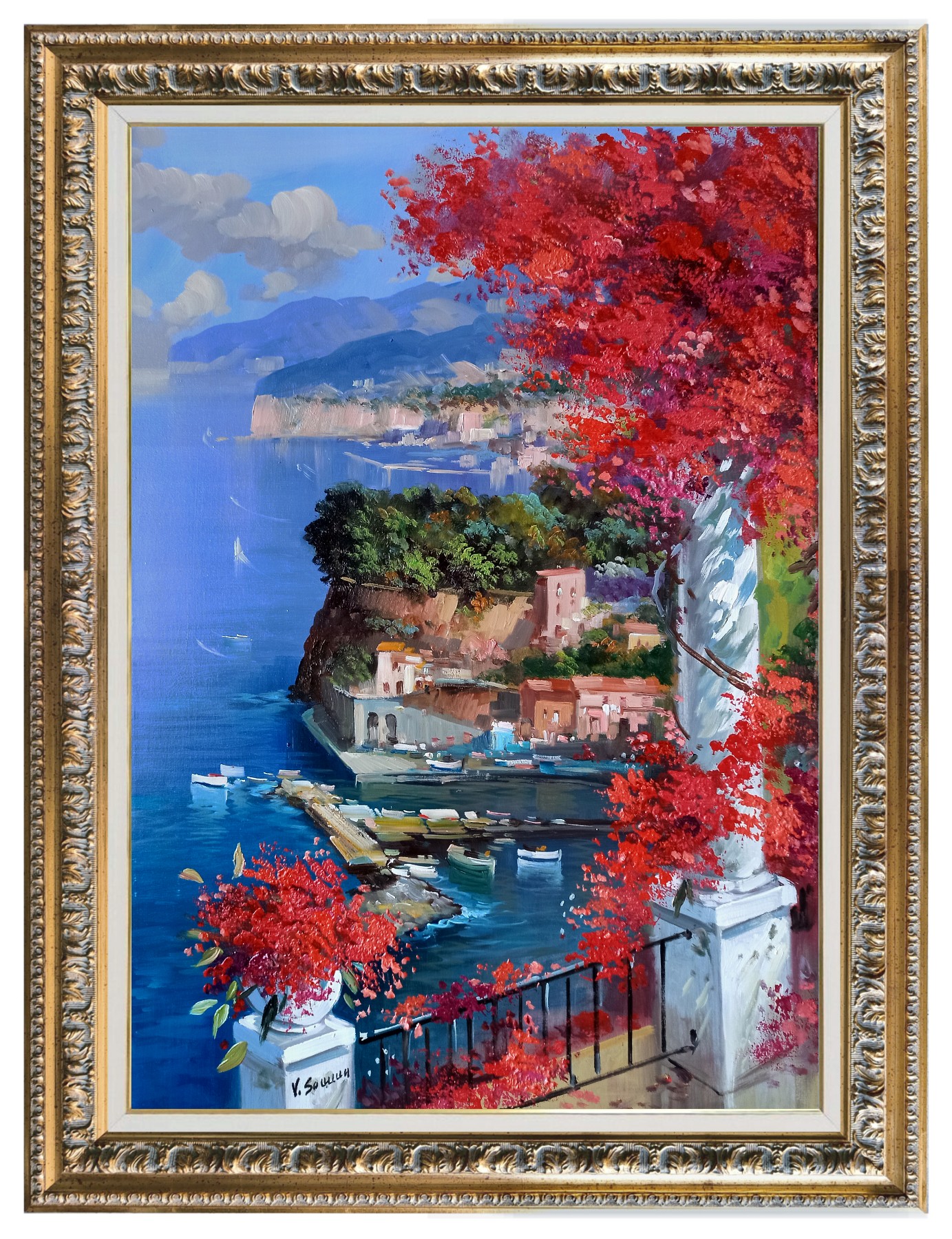 Vincenzo Somma, Sorrento lookout on the gulf - Southern Italy painting & frame Vincenzo Somma, Sorrento lookout on the gulf - Southern Italy painting & frame