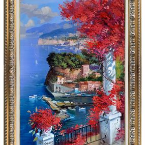 Painting, Sorrento lookout on the gulf - Southern Italy painting & frame, Vincenzo Somma