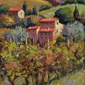 Peinture, Flowering vineyard - Tuscany landscape, Bruno Chirici