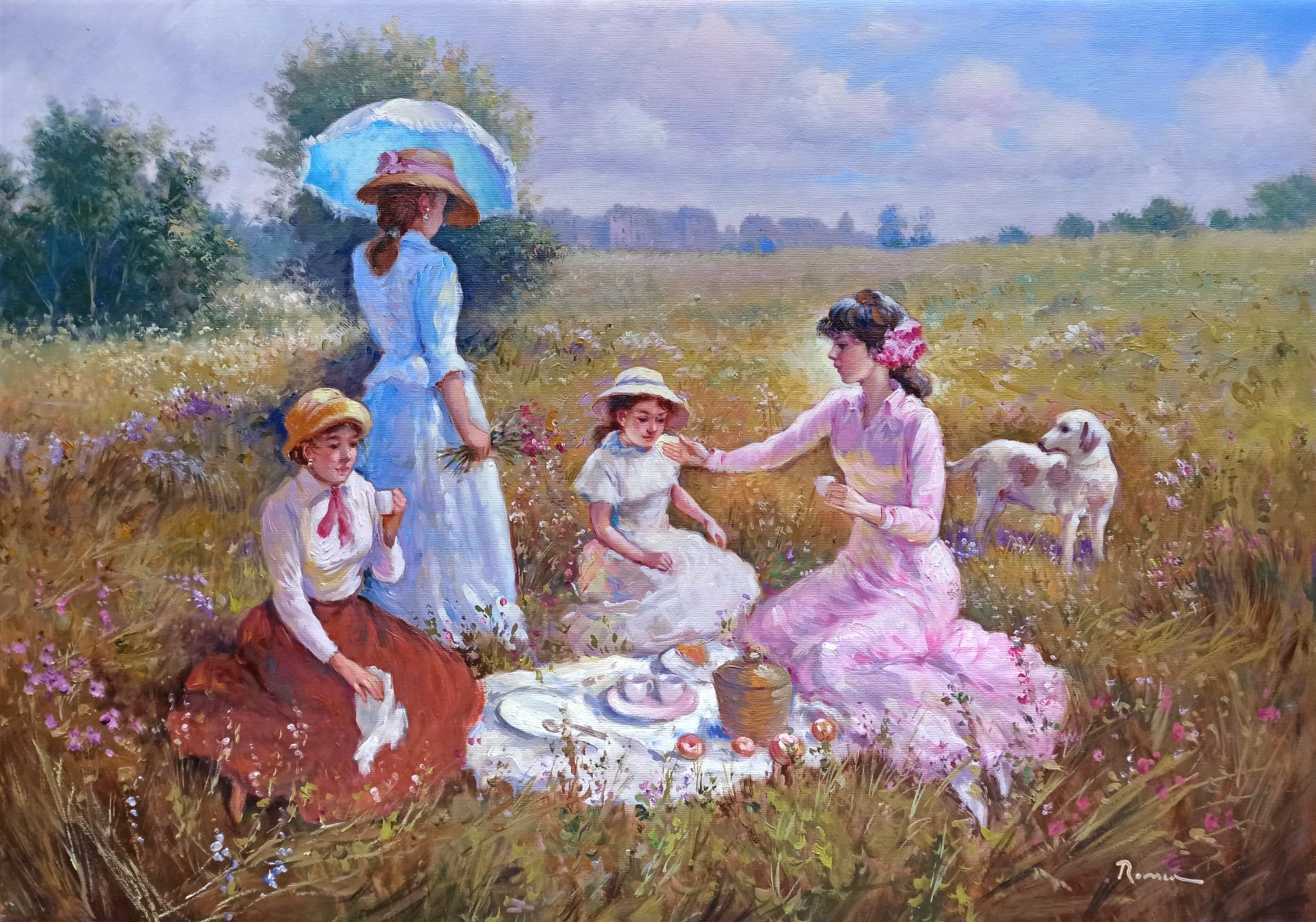 Domenico Ronca, Picnic for women only - Italian painting Domenico Ronca, Picnic for women only - Italian painting