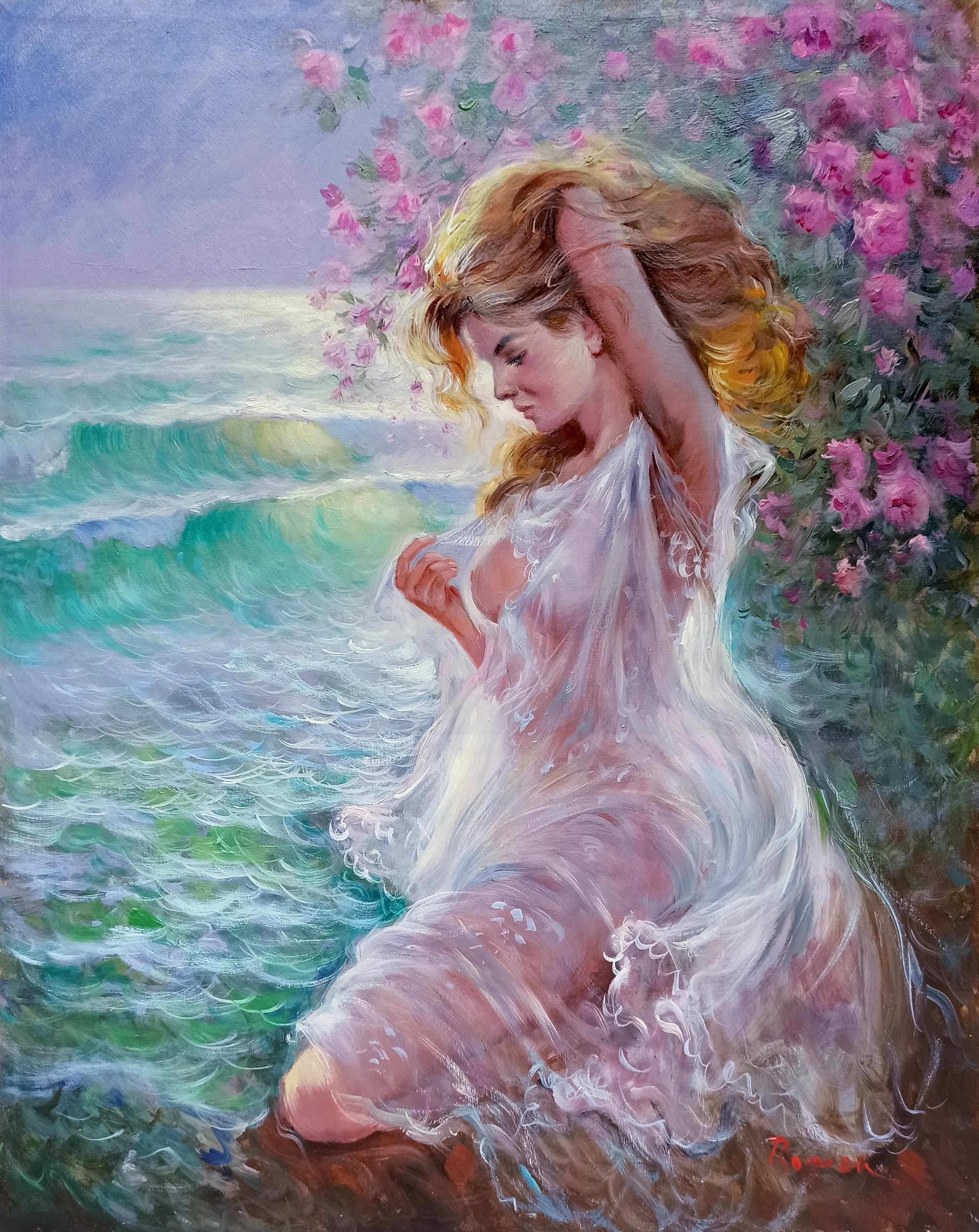 Domenico Ronca, Sensuality - Sea & rose - Italian painting Domenico Ronca, Sensuality - Sea & rose - Italian painting