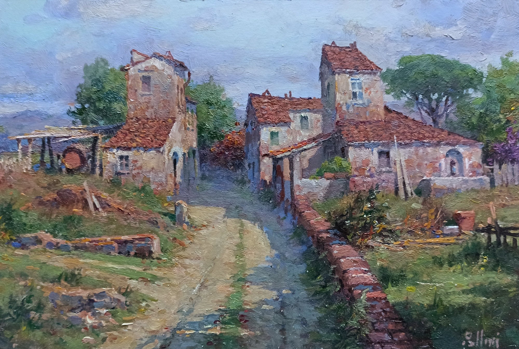 Claudio Pallini, Old country houses - Tuscany landscape painting Claudio Pallini, Old country houses - Tuscany landscape painting