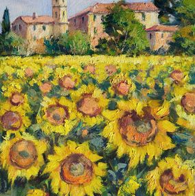 Sunflowers & poppies - Tuscany painting landscape, Bruno Chirici