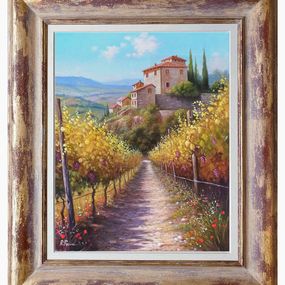 Gemälde, Light in the vineyard - Tuscany landscape painting & frame, Raimondo Pacini