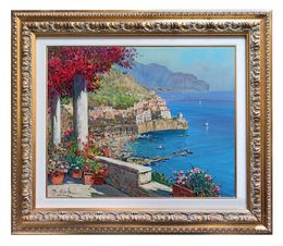 Gemälde, Flowering pointview (Horizontal version) - Amalfi seaside & frame, Gianni Di Guida