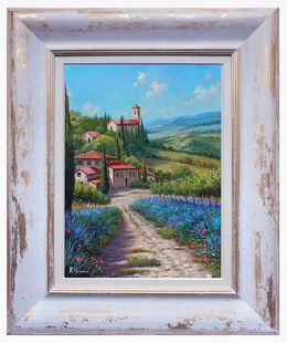 Gemälde, The lavender road - Tuscany landscape painting & frame, Raimondo Pacini