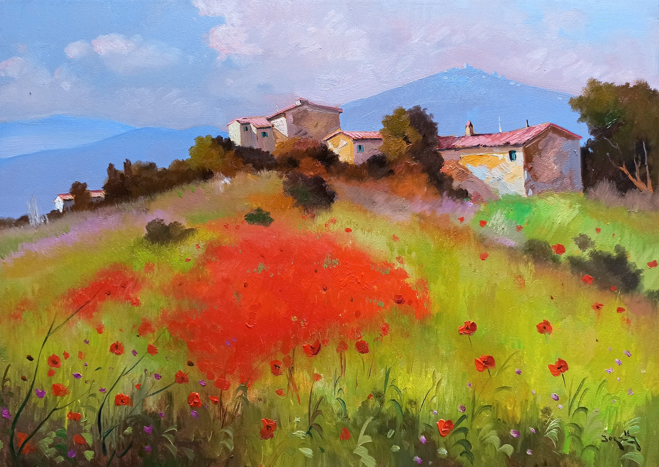 Andrea Borella, Old houses - Tuscany landscape painting Andrea Borella, Old houses - Tuscany landscape painting