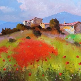 Peinture, Old houses - Tuscany landscape painting, Andrea Borella