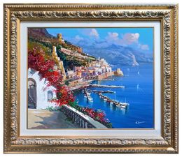 Gemälde, Seaside lookout - Amalfi Italy painting & frame, Vincenzo Somma