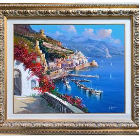 Painting, Seaside lookout - Amalfi Italy painting & frame, Vincenzo Somma