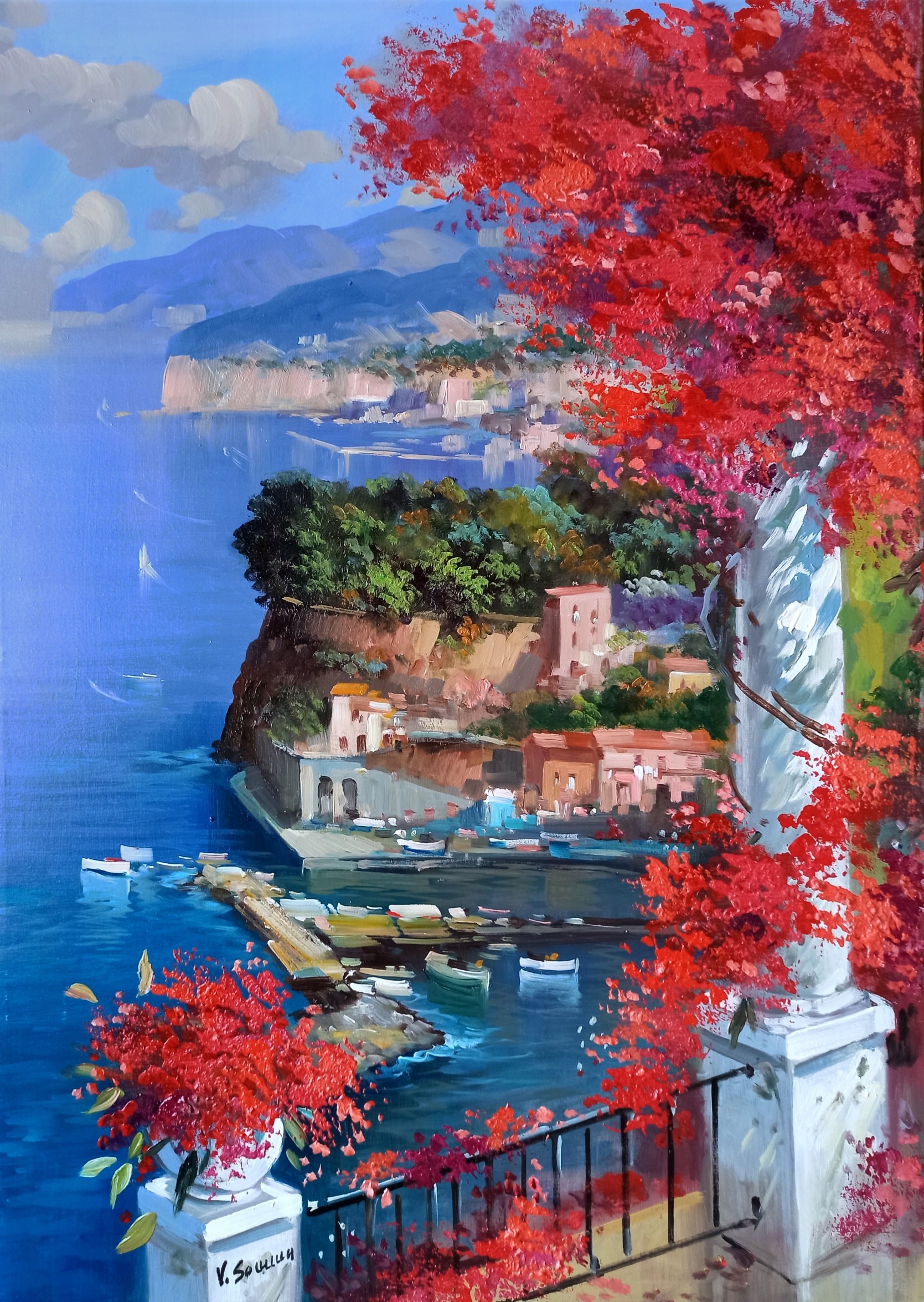 Vincenzo Somma, Sorrento lookout on the gulf - Southern Italy painting Vincenzo Somma, Sorrento lookout on the gulf - Southern Italy painting