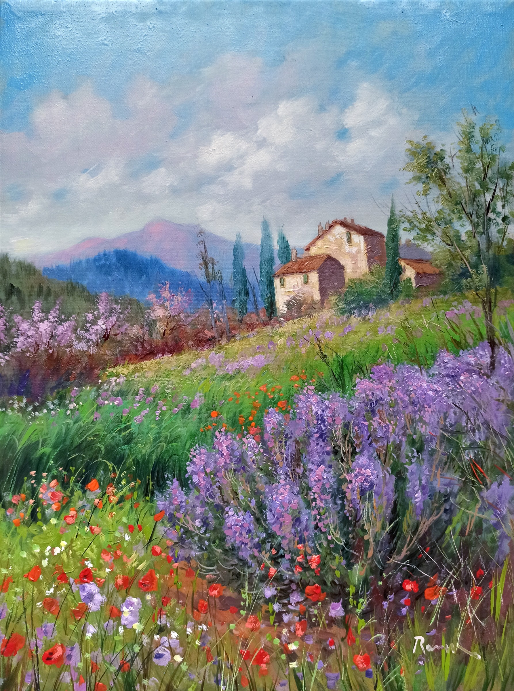 Domenico Ronca, Spring countryside - Tuscany painting landscape Domenico Ronca, Spring countryside - Tuscany painting landscape