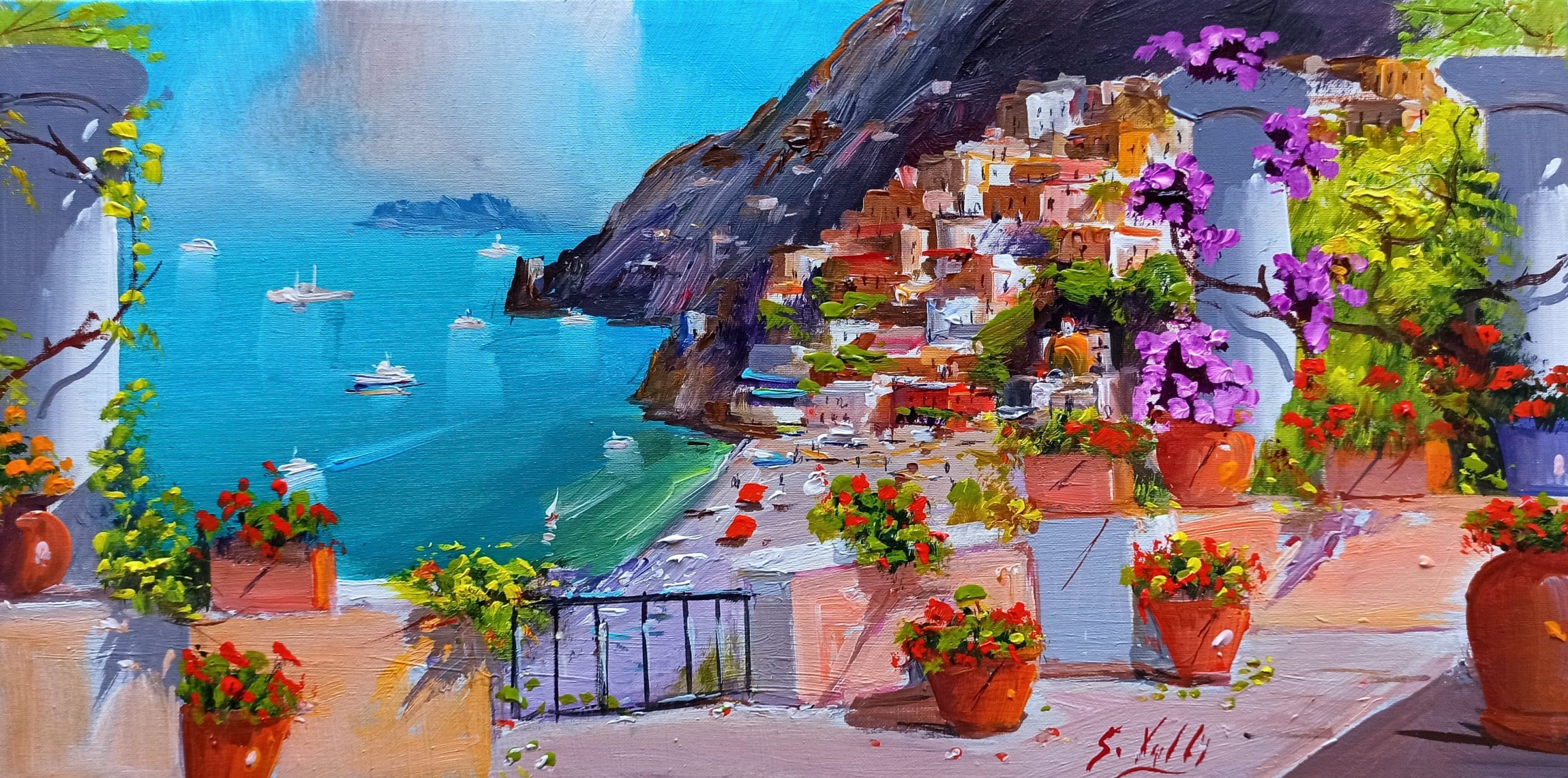 Silvio Valli, Positano terrace with flowers - Southern Italy Silvio Valli, Positano terrace with flowers - Southern Italy