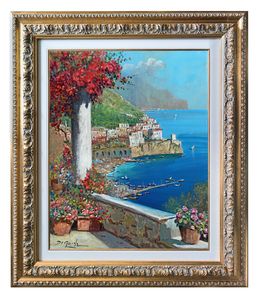 Gemälde, Flowering pointview (Vertical version)- Amalfi seaside & frame, Gianni Di Guida