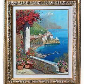 Gemälde, Flowering pointview (Vertical version)- Amalfi seaside & frame, Gianni Di Guida