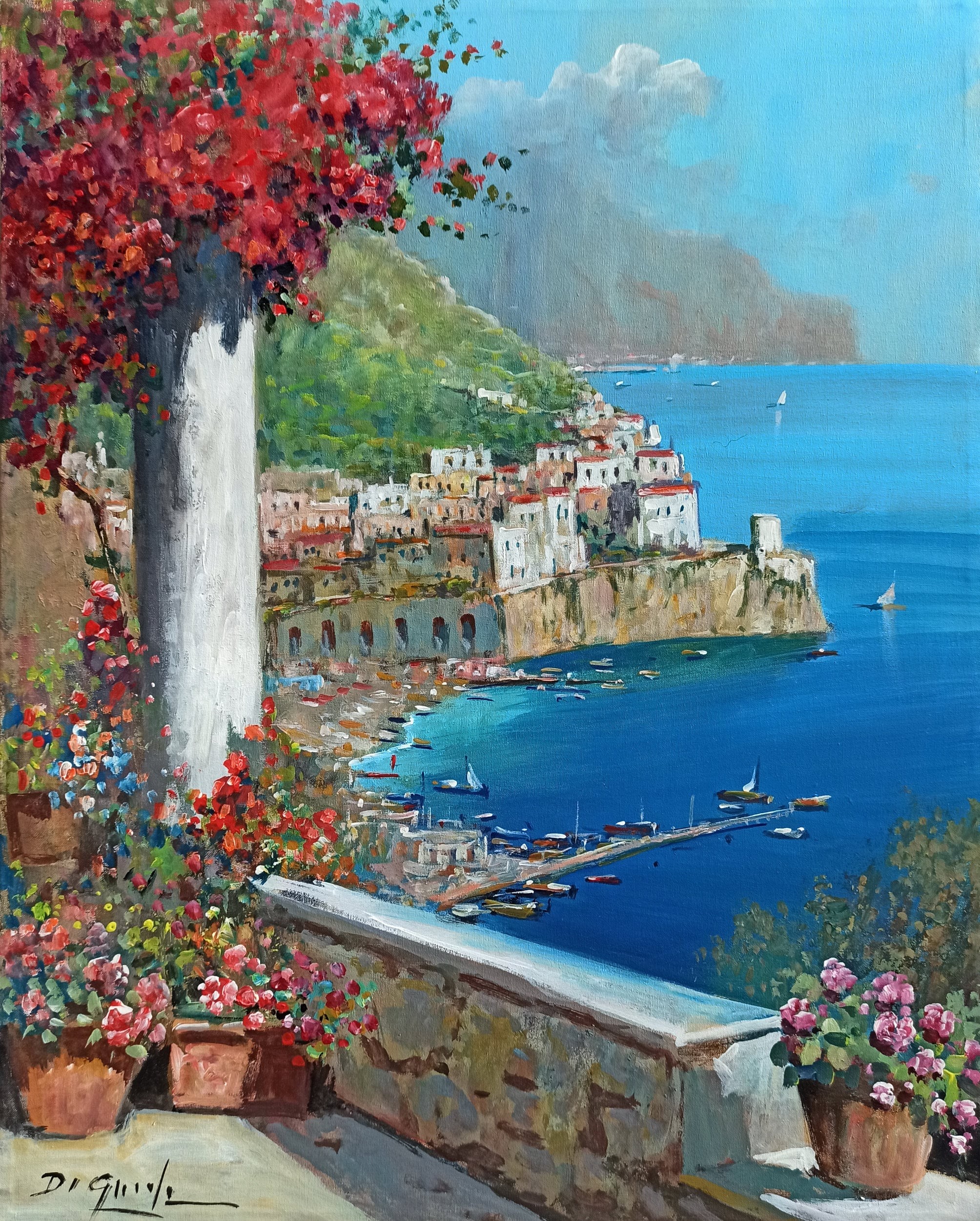 Gianni Di Guida, Flowering pointview (Vertical version)- Amalfi painting Italy Gianni Di Guida, Flowering pointview (Vertical version)- Amalfi painting Italy