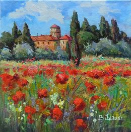 Countryside in bloom n°2 - Tuscany landscape painting, Bruno Chirici