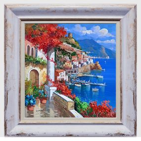 Painting, Amalfi in bloom square version - Italy painting & frame, Vincenzo Somma