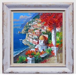 Gemälde, View from the terrace square version - Positano painting & frame, Vincenzo Somma