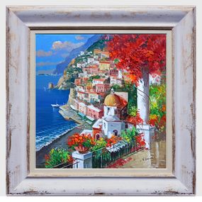 Painting, View from the terrace square version - Positano painting & frame, Vincenzo Somma
