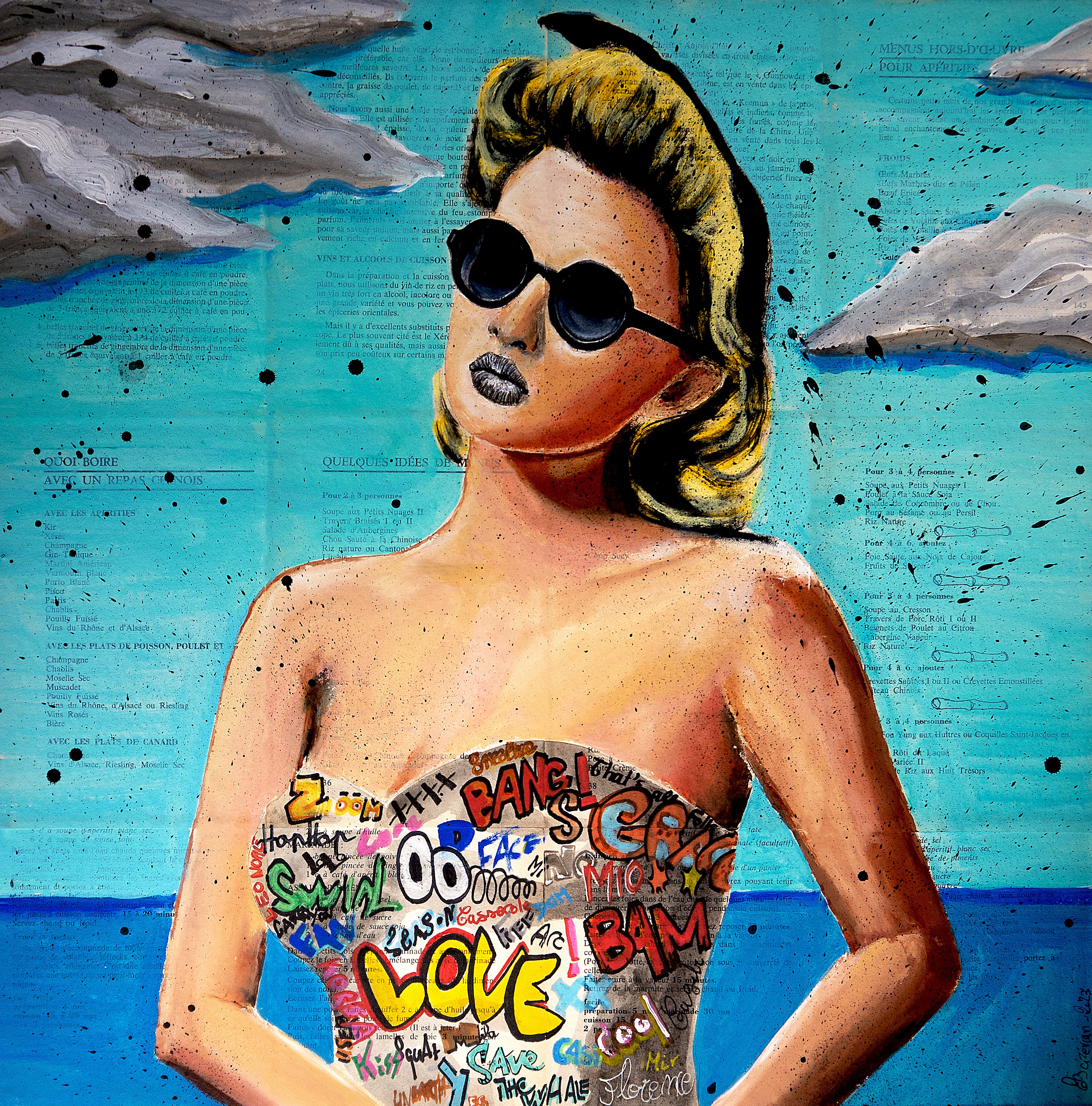 Bazévian Delacapucinière, French School Portrait PS 228 A La plage (Large) Graffiti Bazévian Delacapucinière, French School Portrait PS 228 A La plage (Large) Graffiti