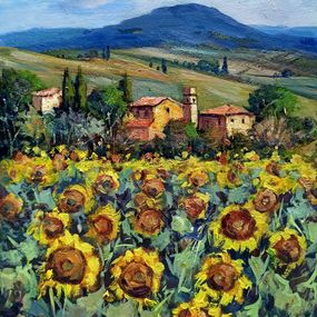 Gemälde, Village among sunflowers - Tuscany landscape, Bruno Chirici