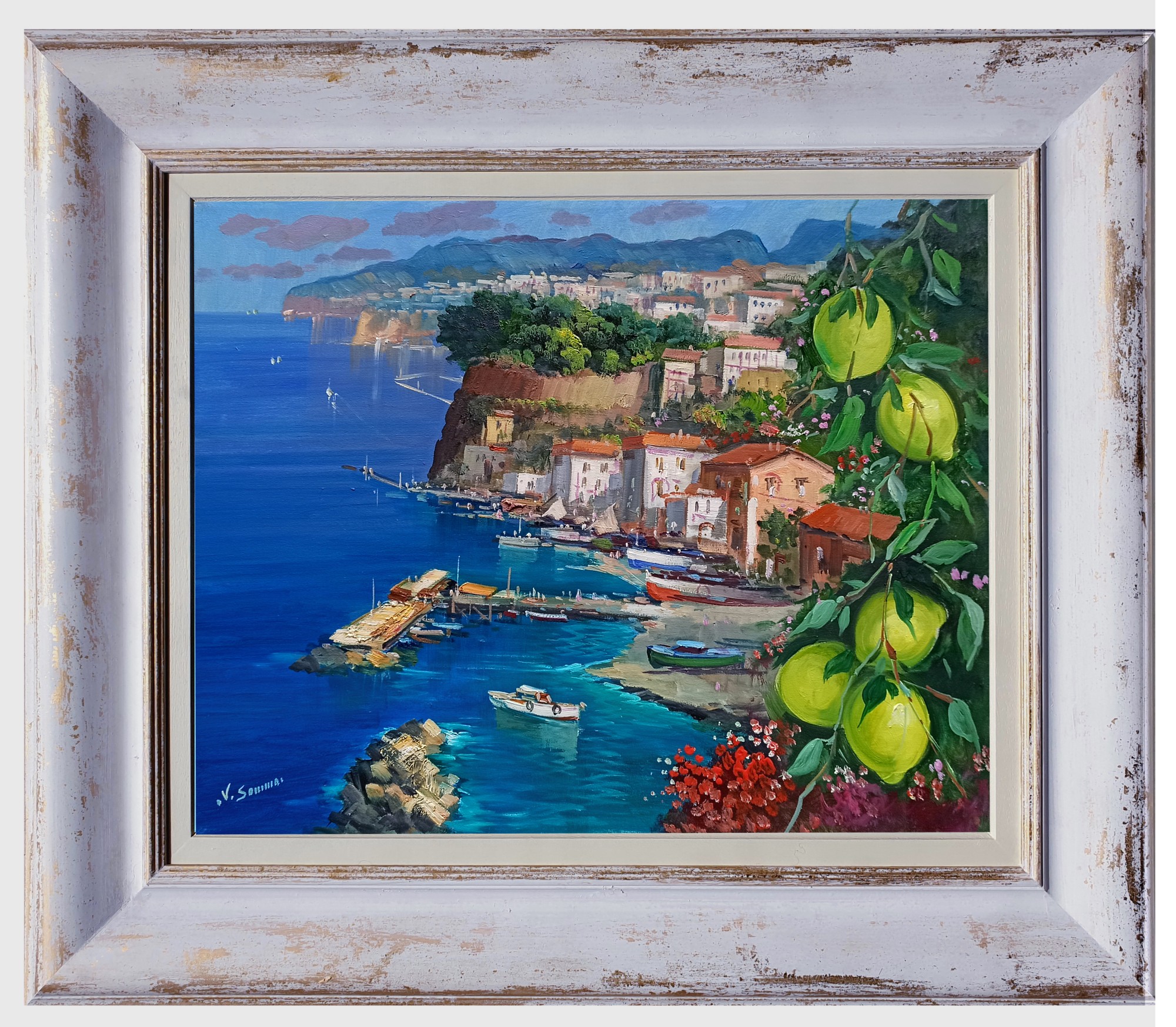 Vincenzo Somma, Fruit & flowers - Sorrento painting & frame Vincenzo Somma, Fruit & flowers - Sorrento painting & frame
