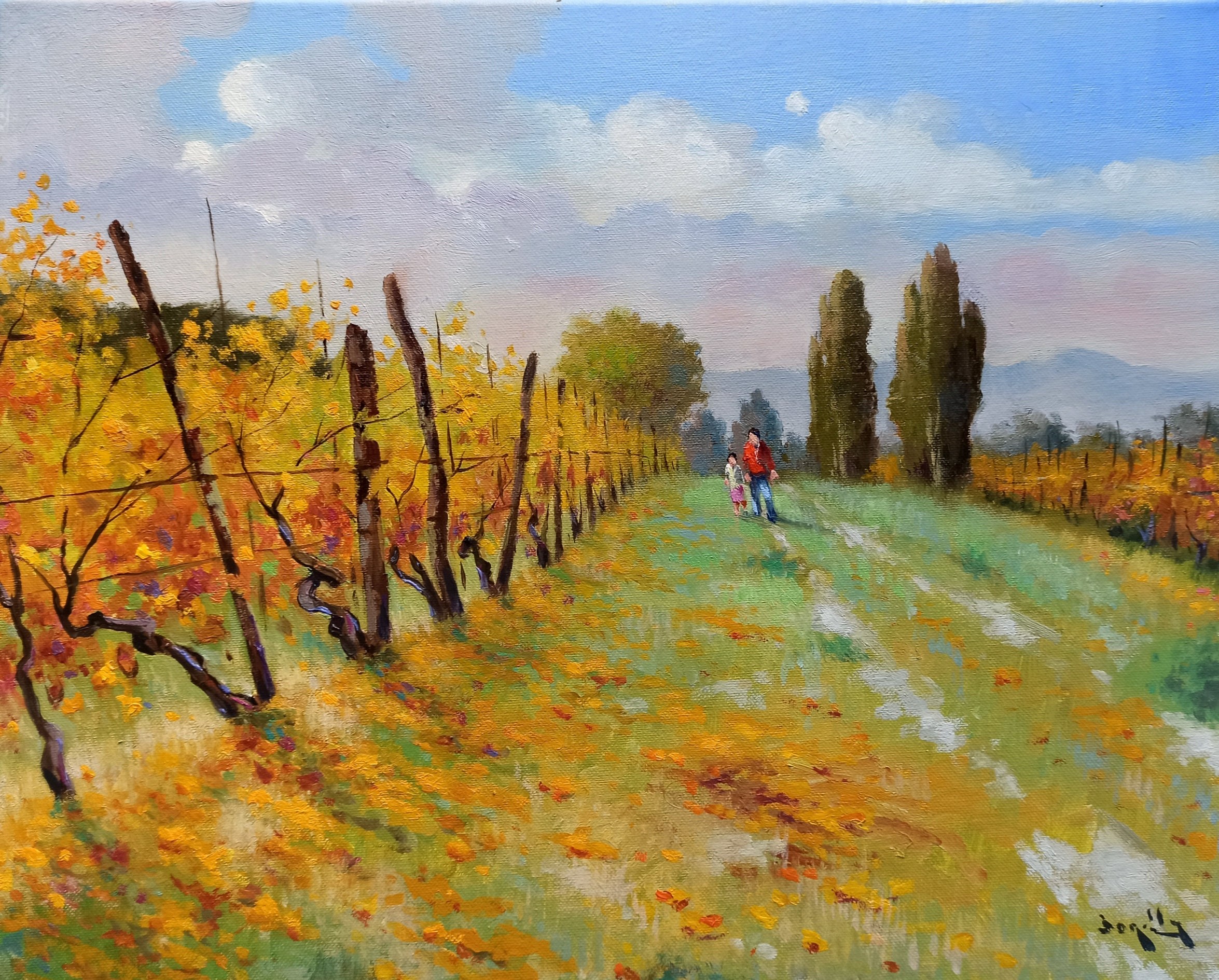 Andrea Borella, In autumn - Tuscany vineyard landscape painting Andrea Borella, In autumn - Tuscany vineyard landscape painting