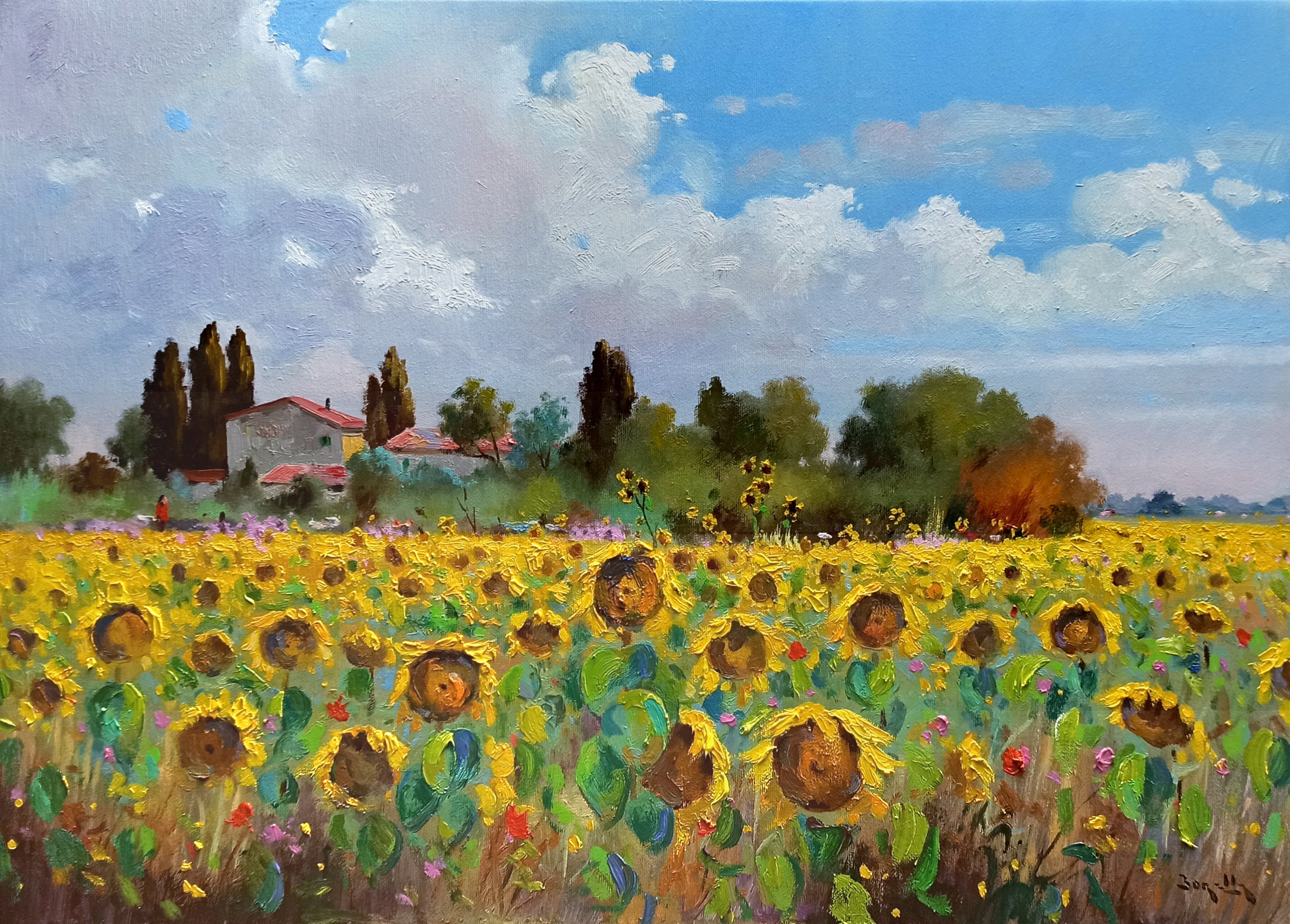Andrea Borella, Sunflowers - Tuscany landscape painting Andrea Borella, Sunflowers - Tuscany landscape painting