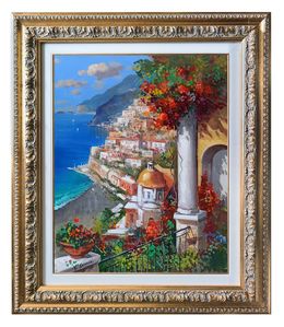Gemälde, View from the terrace (vertical version) - Positano painting & frame, Vincenzo Somma