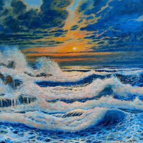 Gemälde, Sea storm sunset, Massimo Orsucci