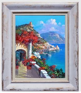 Gemälde, Terrace on the sea vertical - Amalfi Italy painting & frame, Vincenzo Somma