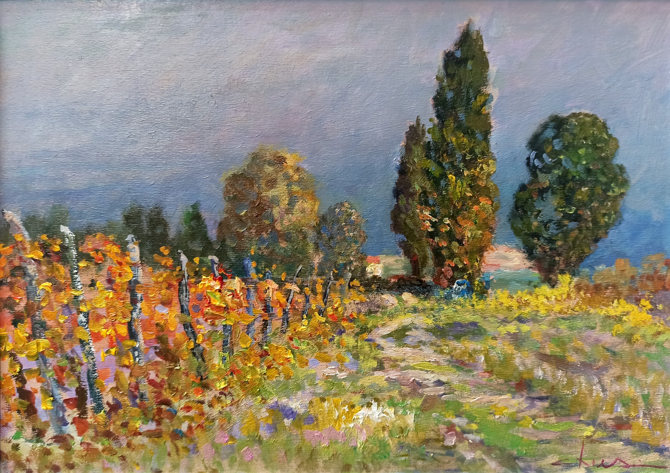 Biagio Chiesi, Autumn vineyard - Tuscany painting landscape Biagio Chiesi, Autumn vineyard - Tuscany painting landscape