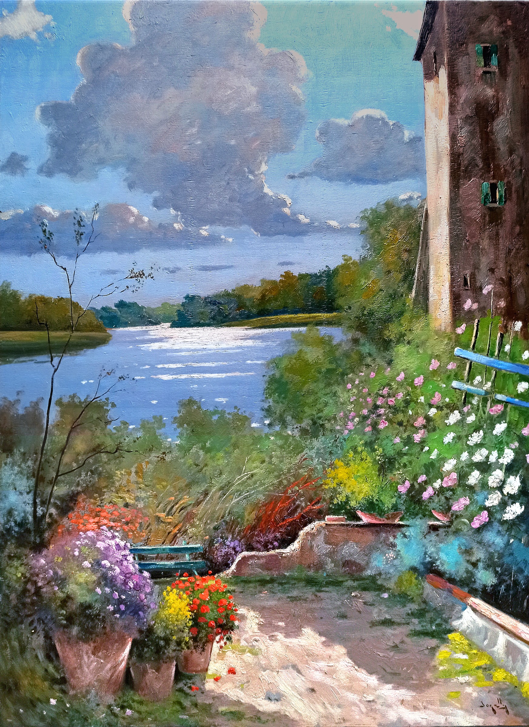 Andrea Borella, Afternoon on the lake - Italian painting Andrea Borella, Afternoon on the lake - Italian painting