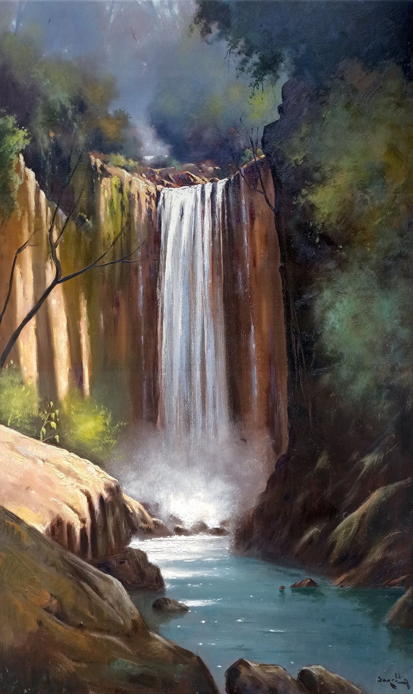 Andrea Borella, The waterfall - Italian painting Andrea Borella, The waterfall - Italian painting