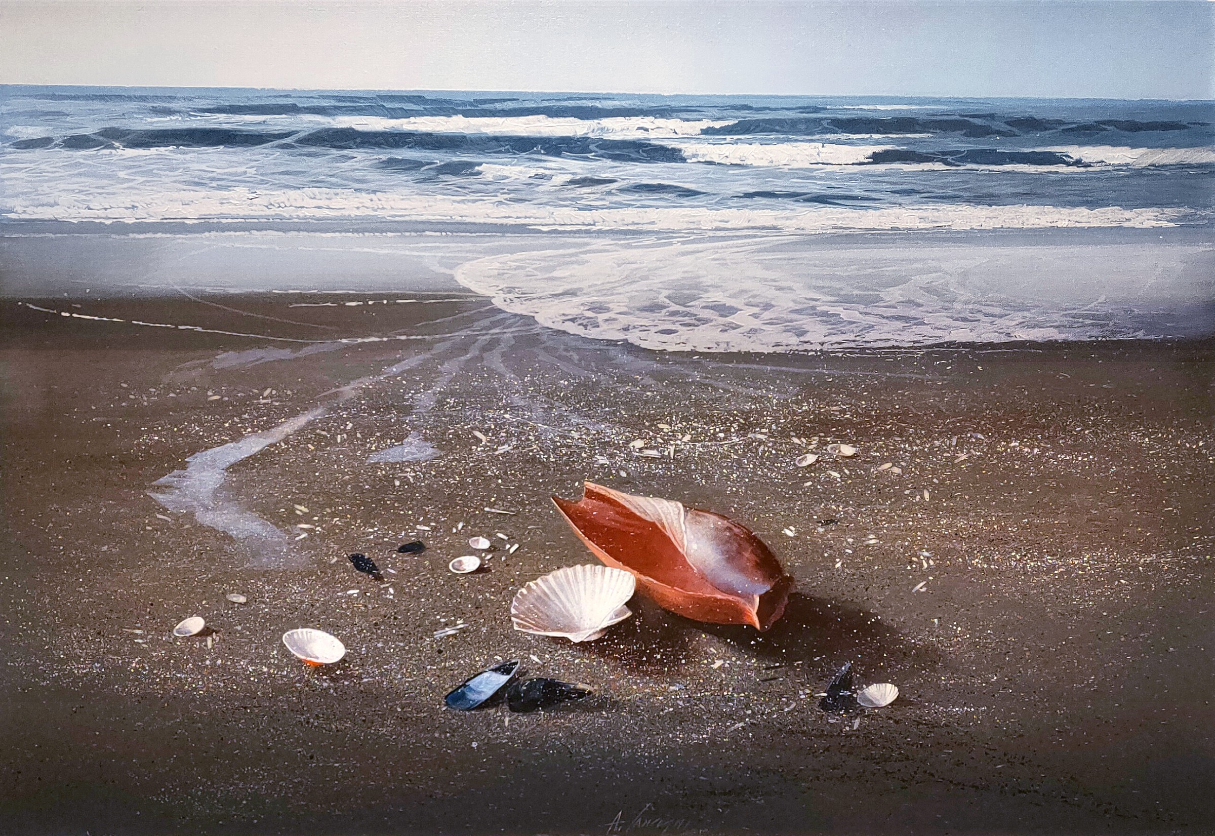Agostino Cancogni, Beach with shells - Italian sea painting Agostino Cancogni, Beach with shells - Italian sea painting
