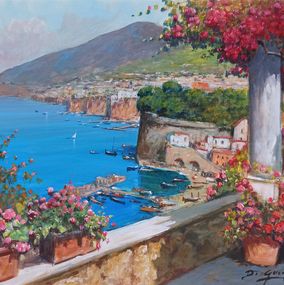 Peinture, Sorrento terrace with flowers - Southern Italy painting, Gianni Di Guida