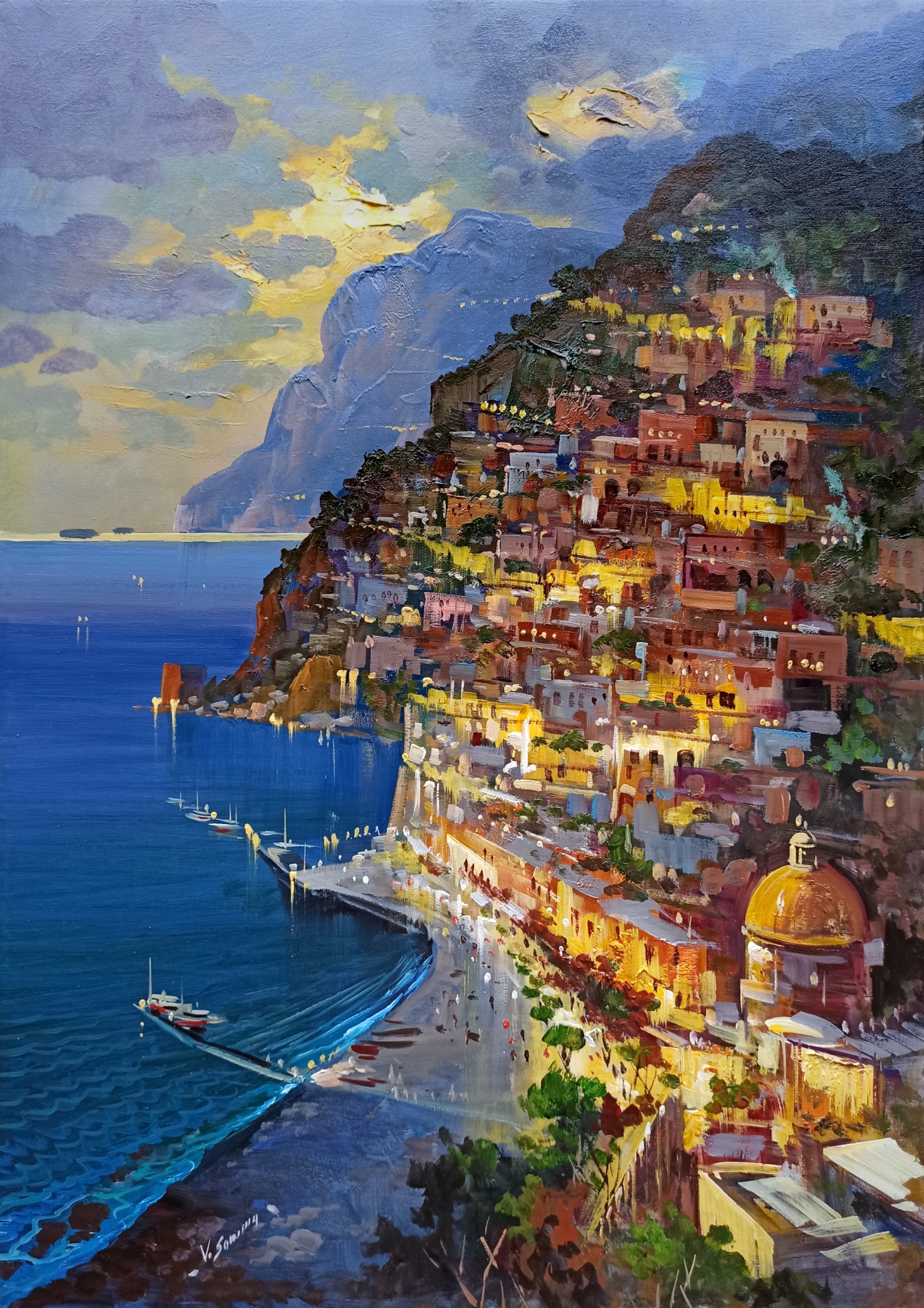 Vincenzo Somma, Positano lights on rocky coast - medium size vertical version ( Italy ) Vincenzo Somma, Positano lights on rocky coast - medium size vertical version ( Italy )