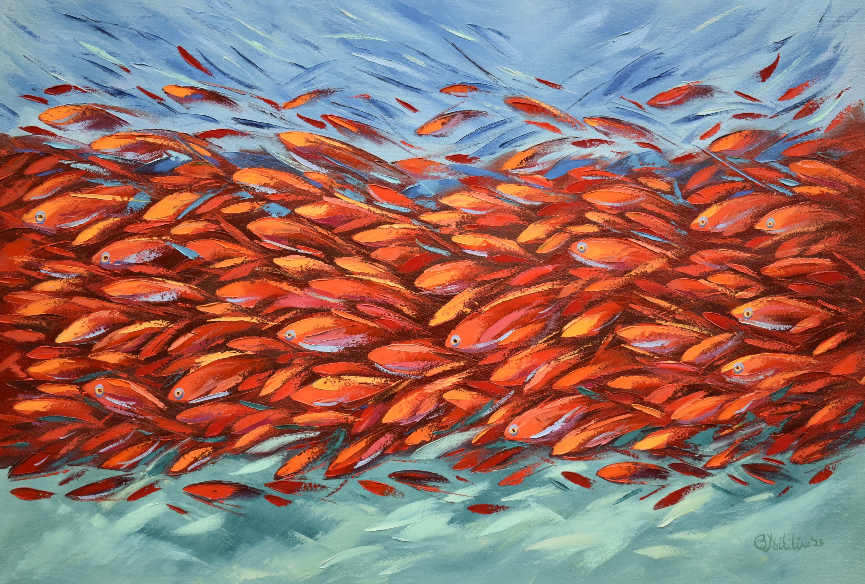 ▷ Red Fish Stream by Olga Nikitina, 2023, Painting