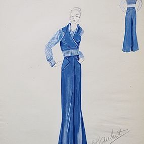 Fine Art Drawings, Tailleur bleu 26 ref BDNW11691, Atelier Vionnet