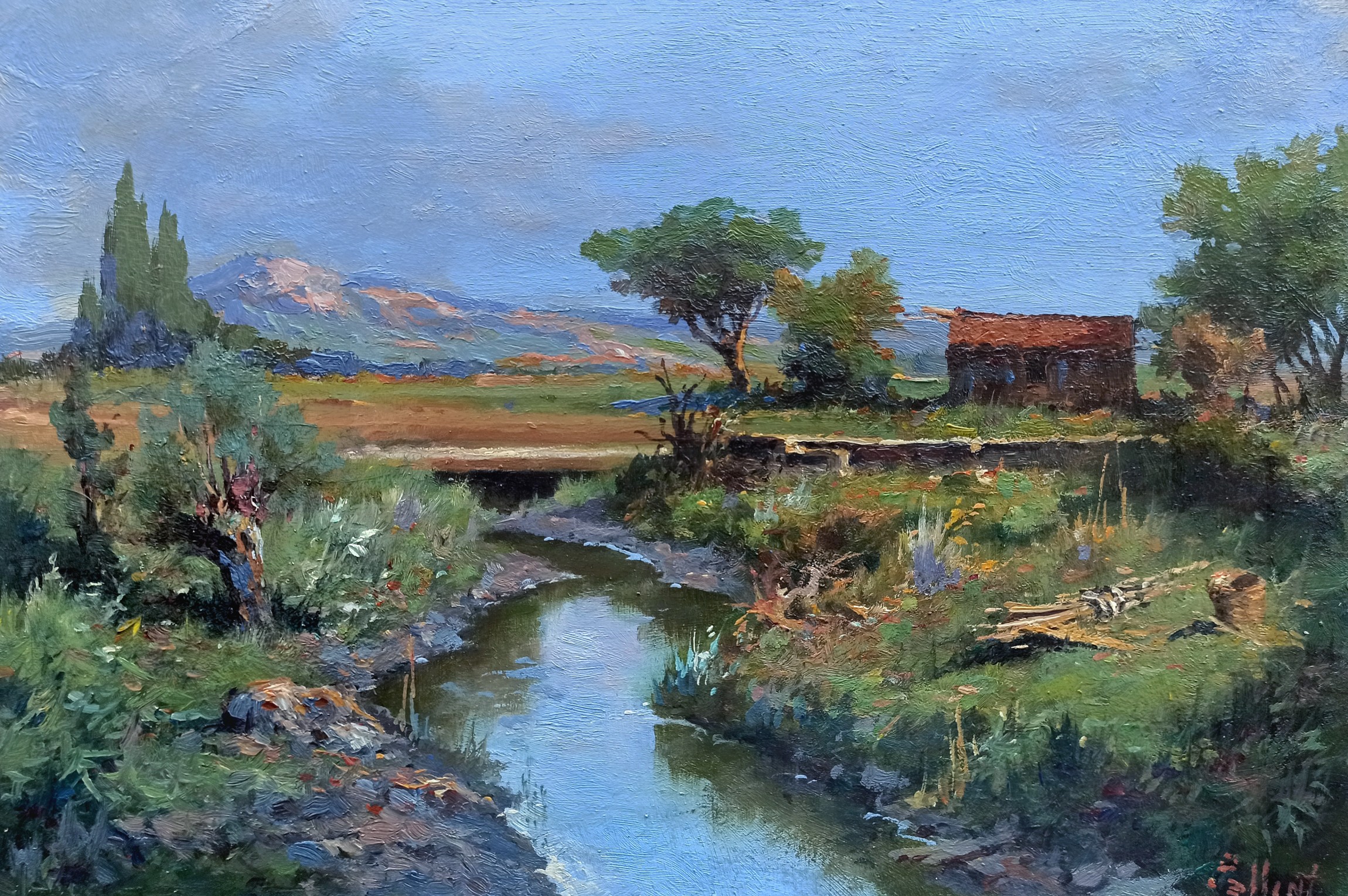 Claudio Pallini, Countryside with stream - Tuscany landscape Claudio Pallini, Countryside with stream - Tuscany landscape