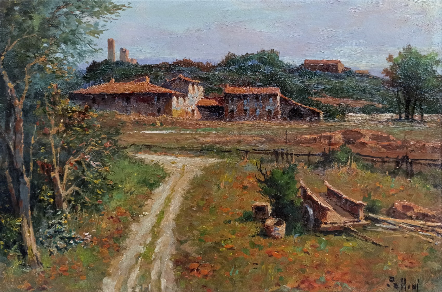 Claudio Pallini, Towards San Gimignano - Tuscany landscape painting Claudio Pallini, Towards San Gimignano - Tuscany landscape painting