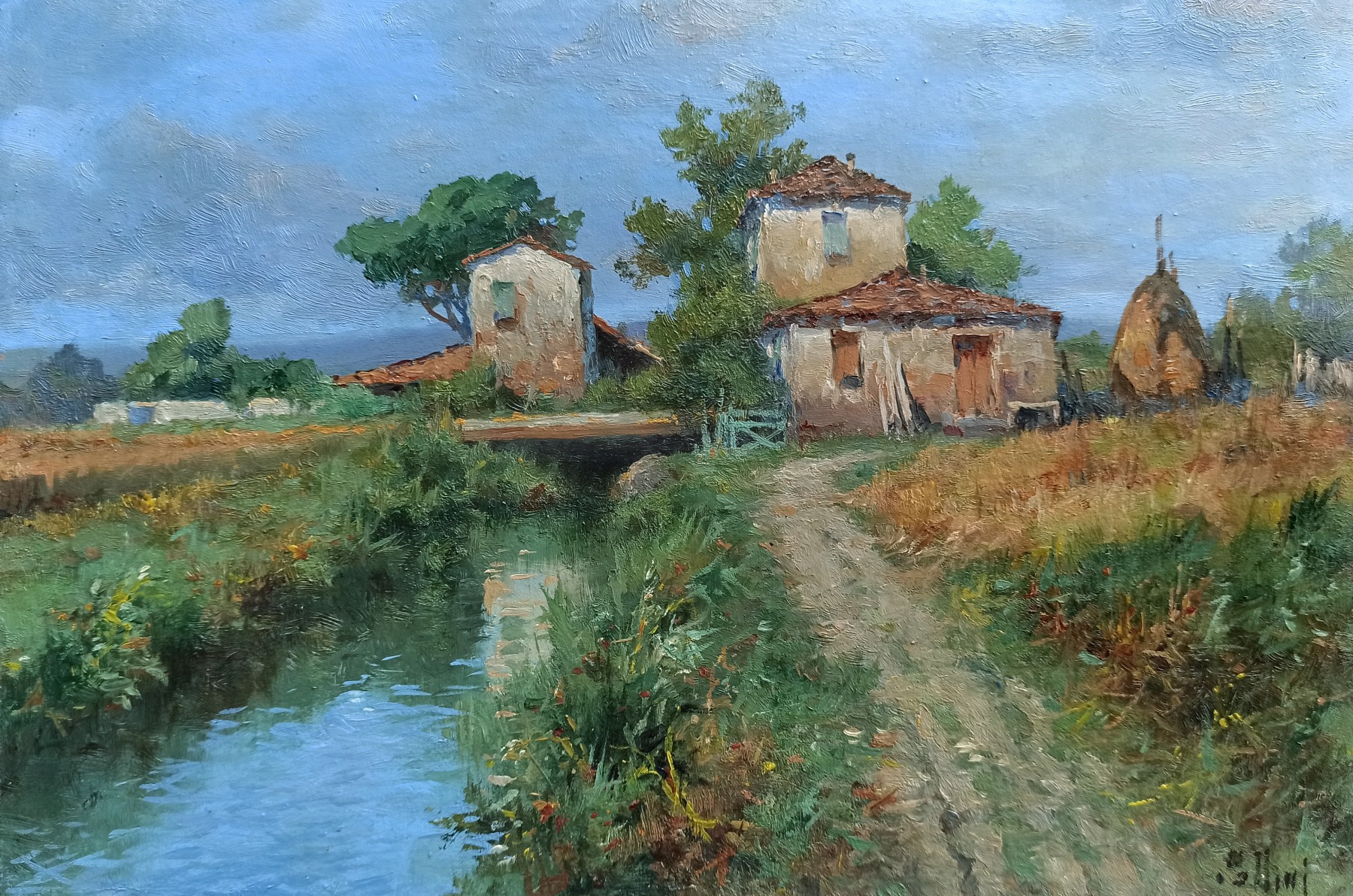 Claudio Pallini, Homestead on the stream - Tuscany landscape painting Claudio Pallini, Homestead on the stream - Tuscany landscape painting