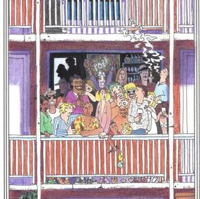 Fine Art Drawings, Sunday afternoon balcony party - Fête sur le balcon le dimanche après-midi, Frank Eric Zeidler
