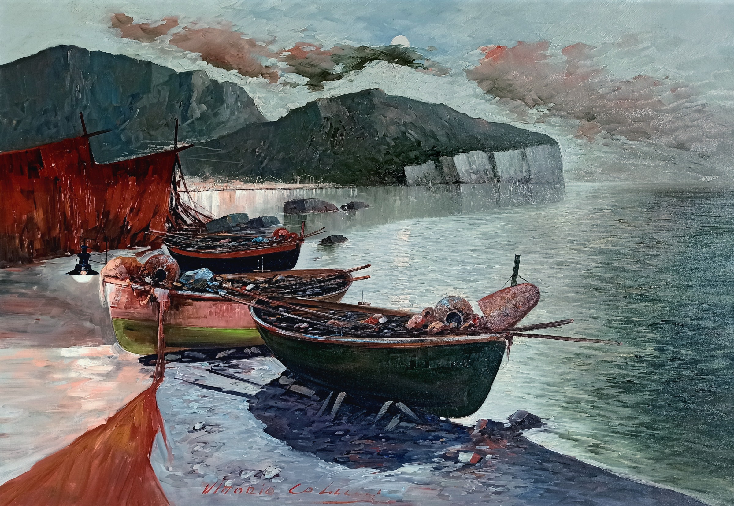 Vittorio Colucci, Moonlight reflection - Southern Italy painting Vittorio Colucci, Moonlight reflection - Southern Italy painting