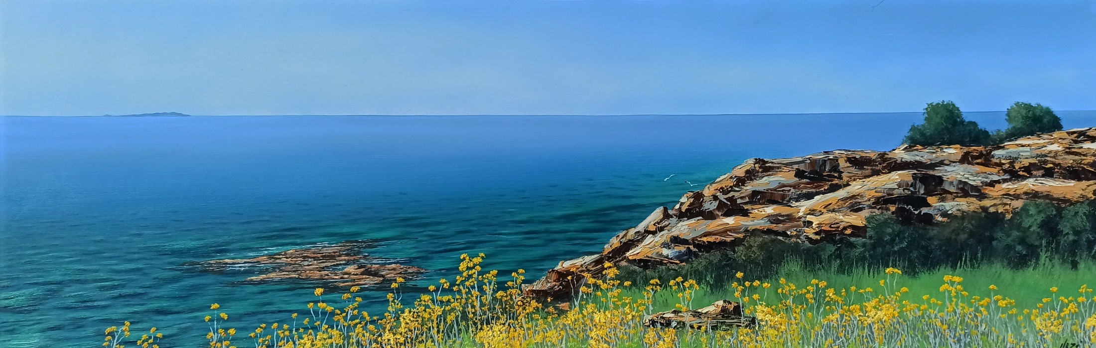 Stefano Urzi, Marina view from the coast - Italian sea painting Stefano Urzi, Marina view from the coast - Italian sea painting