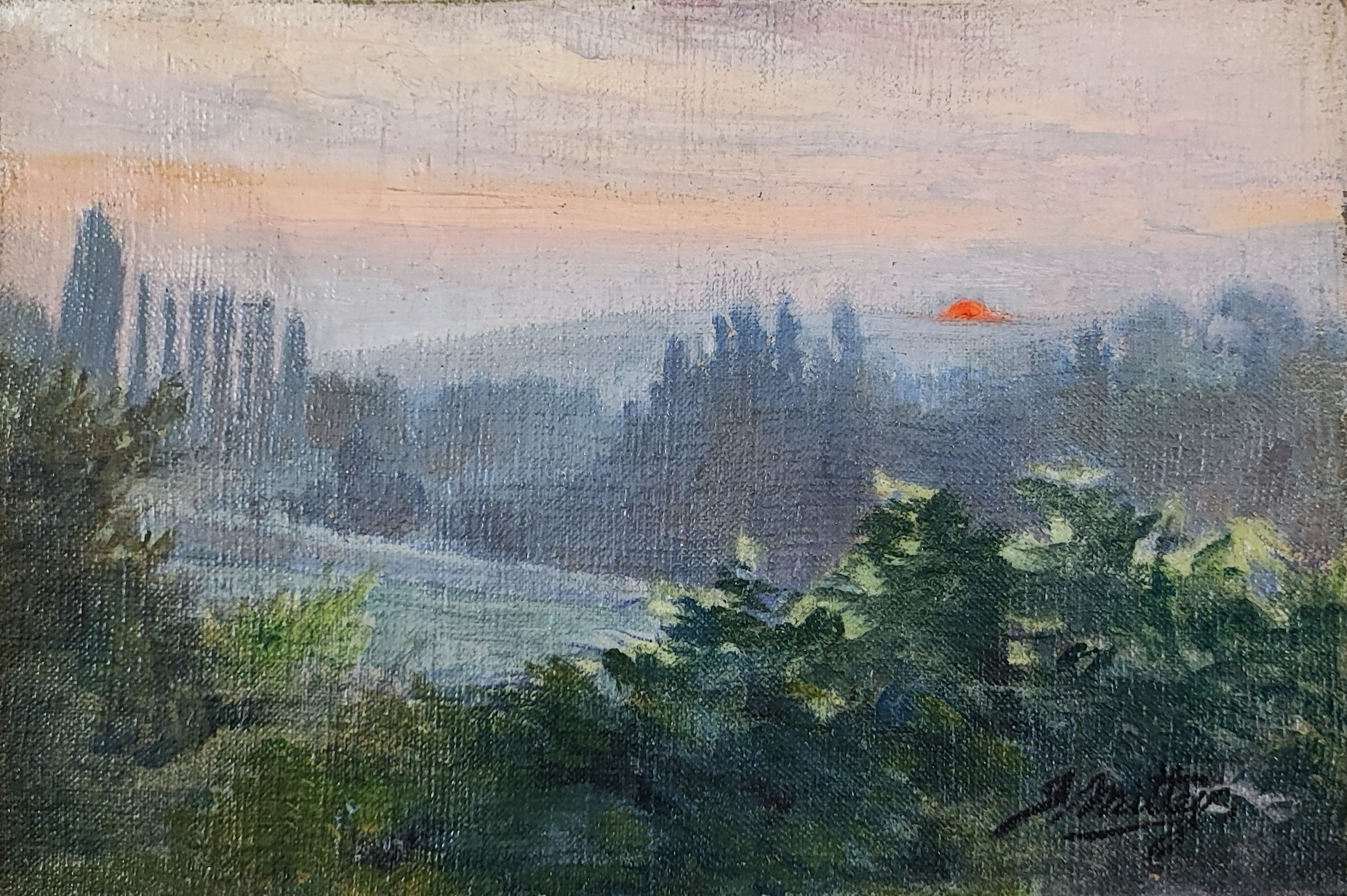 Joseph Mittey, Paysage au coucher de soleil Joseph Mittey, Paysage au coucher de soleil