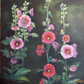 Painting, Roses Trémières, Magali Palatan