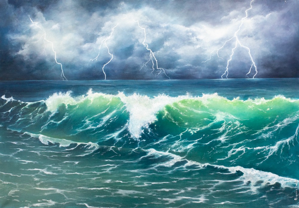 Alexandra Baudin, Orage en mer - Paysage marin figuratif Alexandra Baudin, Orage en mer - Paysage marin figuratif