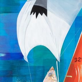 Gemälde, A vol d'oiseaux 2 - Paysage marin et voiliers, Anne-Marie Bernardi